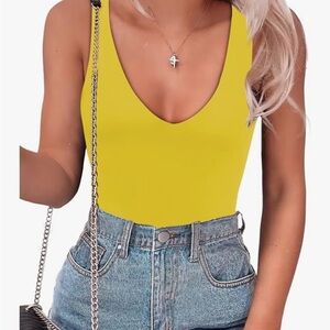SAUNGKUAI Women’s Sexy Deep V Neck Backless Sleeveless Tank Thong Body Suits